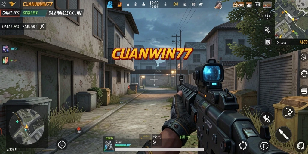 Tampilan gameplay menegangkan dalam pertempuran FPS.