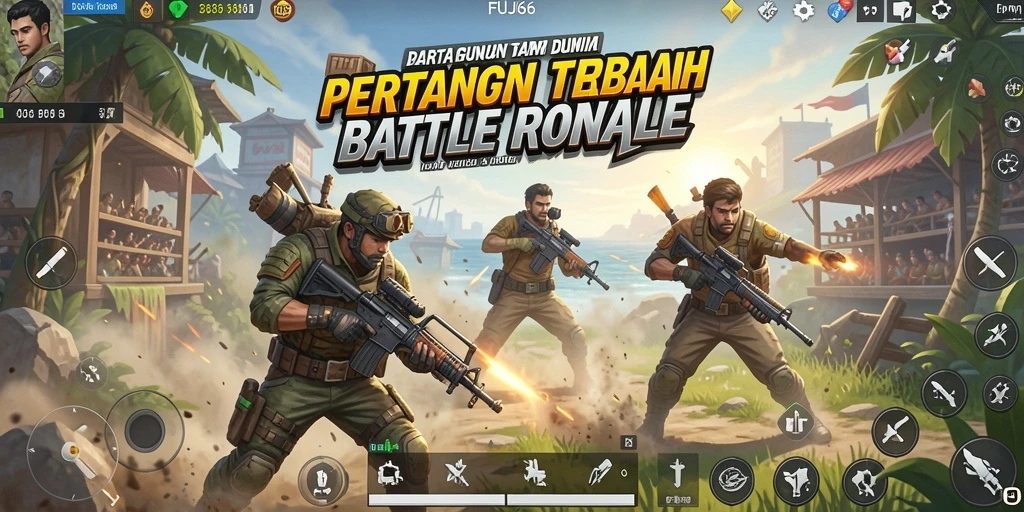Gameplay FUJI66 dengan pertempuran seru di arena Battle Royale.