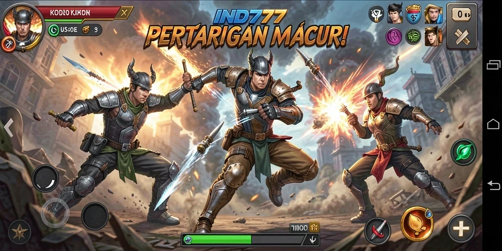 Tampilan aksi seru dari gameplay IND777 dengan pertarungan yang mendebarkan.