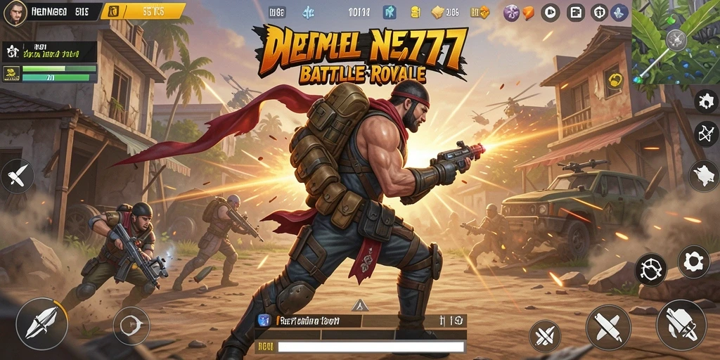 Screenshot gameplay NEX777 menampilkan aksi epik di arena Battle Royale.