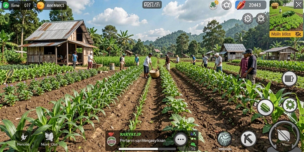 Tangkapan layar gameplay RAKYATJP yang menampilkan aktivitas bertani yang menyenangkan.
