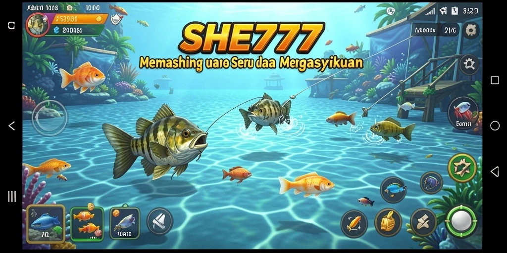 Screenshot dari gameplay SHE777 menampilkan pengalaman memancing yang mendebarkan.