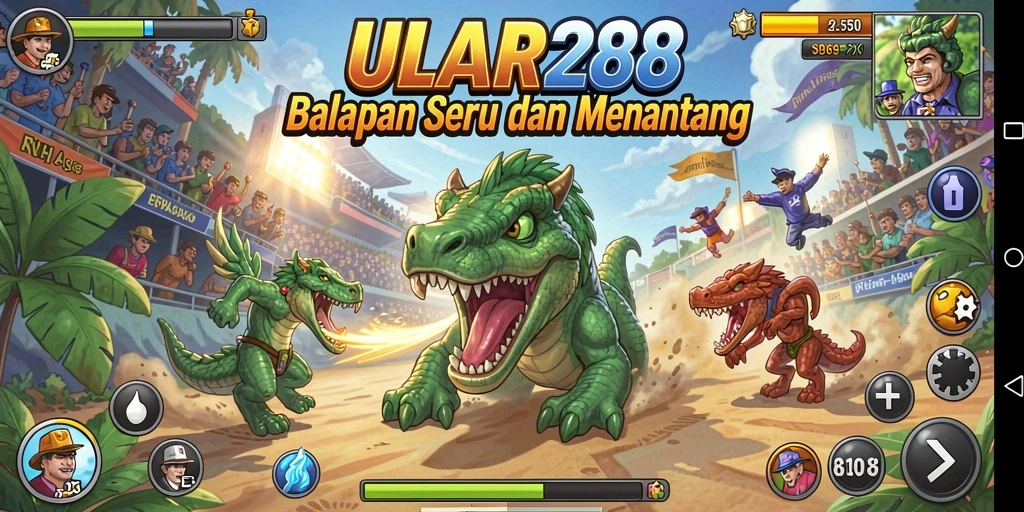 Tampilan gameplay ULAR288 yang penuh aksi dan seru di trek balapan.