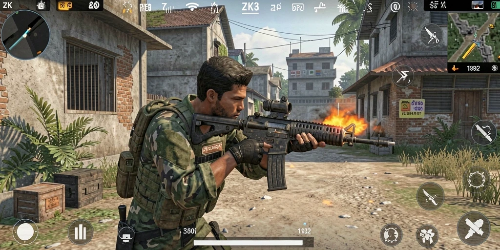 Screenshot gameplay ZK3 menunjukkan aksi menegangkan dalam game FPS.